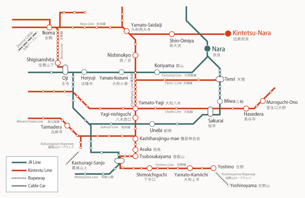 Imagen de un mapa de las rutas del tren en Nara