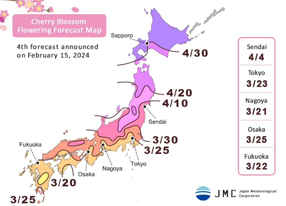 Mapa del florecimiento de Japón en 2024