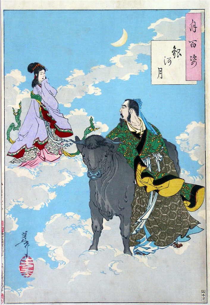 Ilustración de Taiso Yoshitoshi (1839-1892) que representa el encuentro entre Orihime y Hikoboshi.